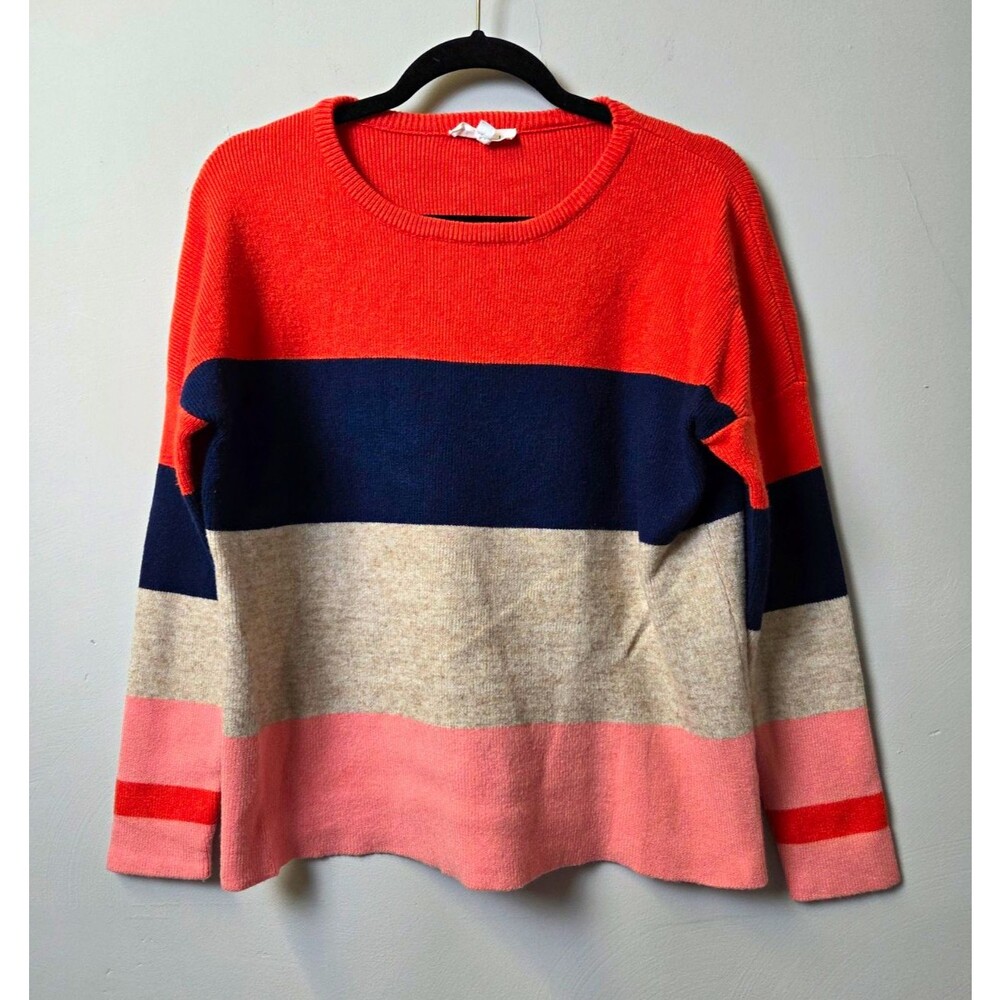 ThmlWomens Orange Navy Gray Pink Striped Knit Crewneck Pullover Sweater M